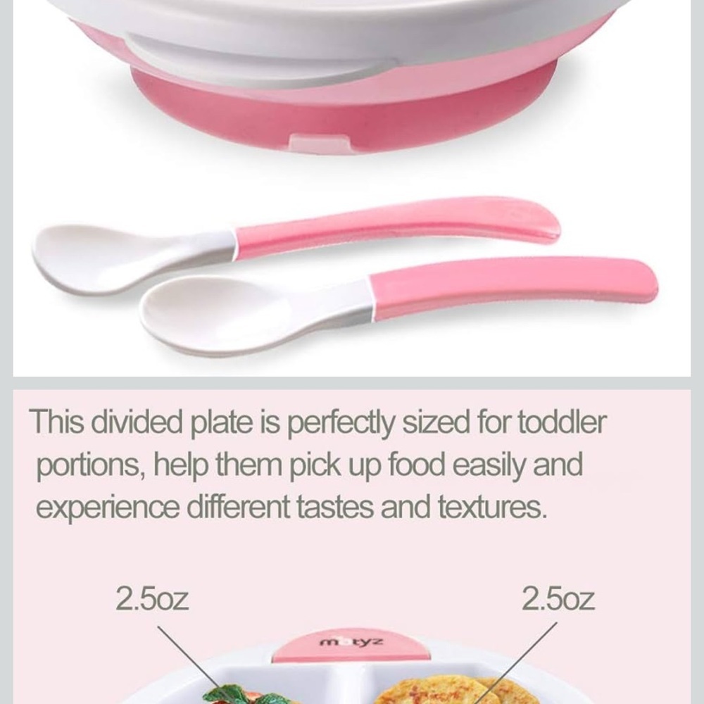 Set of 2 Matyz baby feeding suction warm plate and spoons PINK